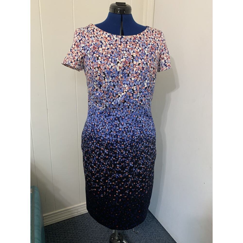 Talbots Sheath Dress Size 8 Ditzy Floral Pink to Navy Ombre Cap Sleeve Wedding
